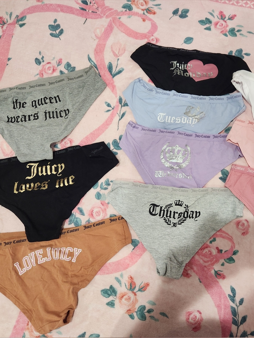 Never Worn Juicy Couture Panty Bundle Including Days Of The Week Set L/XL